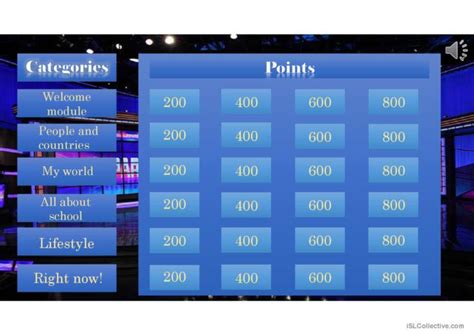 Jeopardy Knowledge Game General Read English Esl Powerpoints