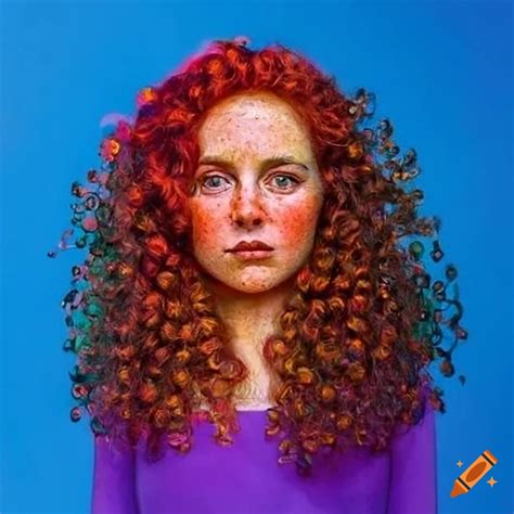 Portrait Of A Freckled Woman With Red Curly Hair