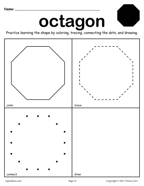 Octagon Shape Worksheet Color Trace Connect And Draw Shapes