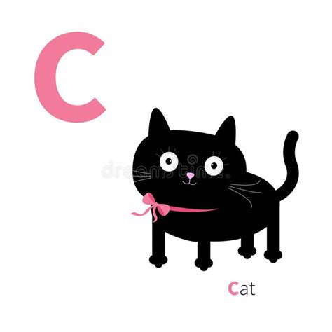 The Letter C With A Black Cat And Pink Ribbon On Its Neck Royalty