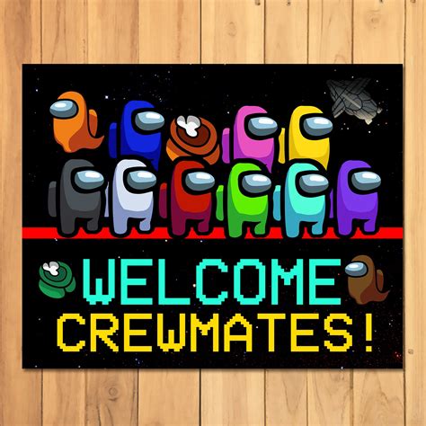 Among Us Welcome Crewmates Sign Among Us Birthday Party Etsy