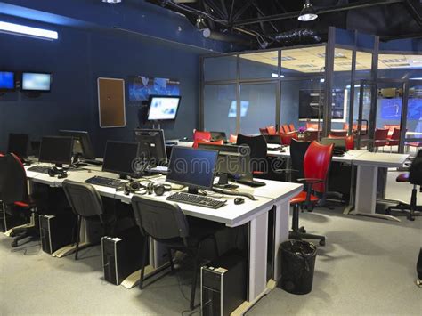 Modern Office Interior At A Television Studio With Computers And Stock