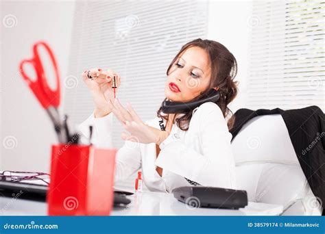 Secretary Lacquered Nails Stock Photo Image Of Business