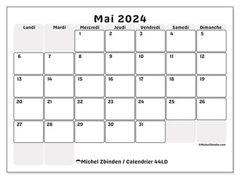 Calendrier Mai 2024 44ld Michel Zbinden Be