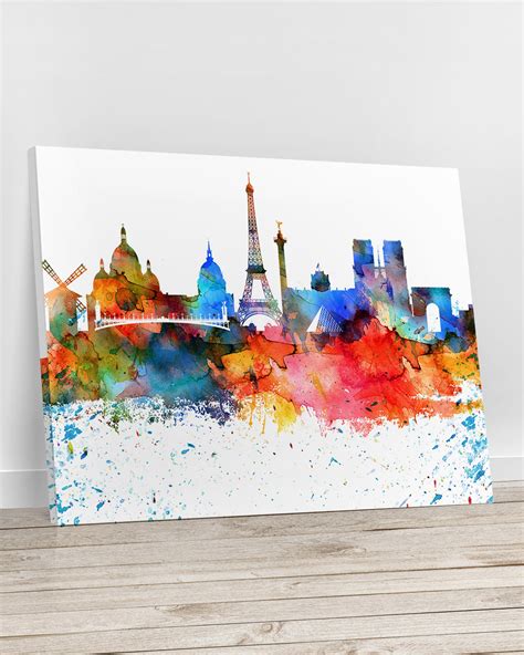 Paris Canvas Art Paris Watercolor Skyline Canvas Paris Etsy