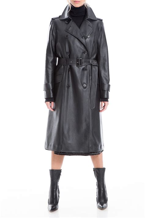 Real Leather Double Breasted Belted Trench Coat Blazon Leather