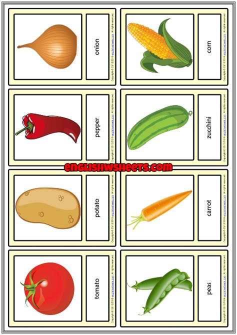 Vegetables Esl Printable Vocabulary Learning Cards