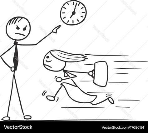 Cartoon Of Woman Running Late For Work And His Vector Image