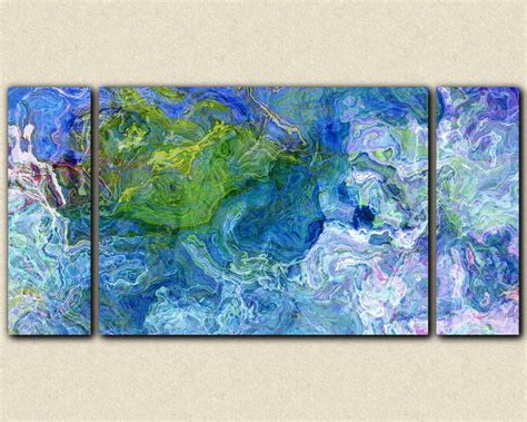 Oversize Triptych Stretched Canvas Print 30x60 Abstract In Blue And