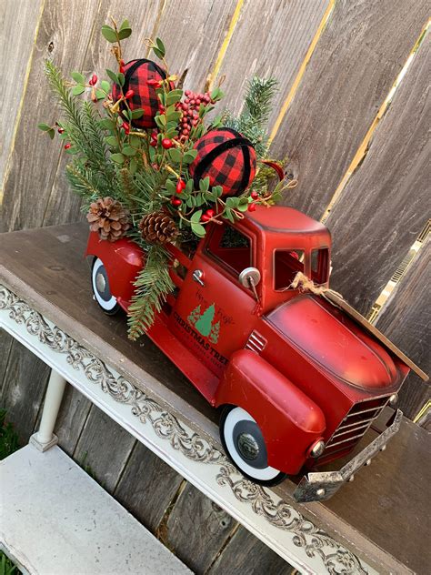 Red Truck Centerpiece Red Truck Decor Rustic Buffalo Plaid Christmas
