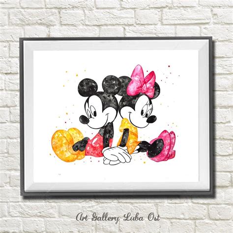 Mickey And Minnie Mouse Watercolor Print Mickey And Minnie Etsy Hong Kong