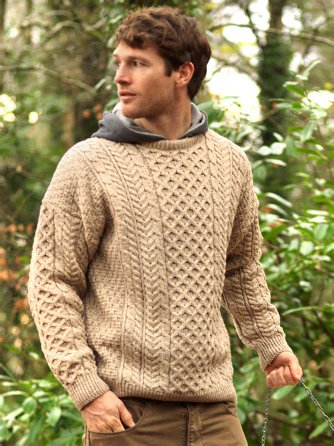 Aran Cable Knitted Fisherman Sweater 100 Irish Wool Pullover Men`s