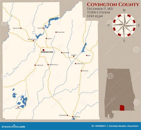 Map Of Covington County In Alabama Stock Vector Illustration Of