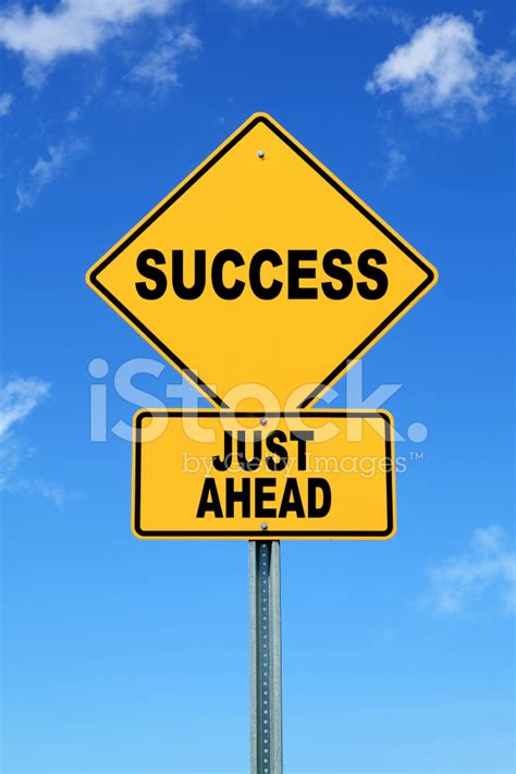 Yellow Motivational Road Sign Success Just Ahead Stock Photo Royalty