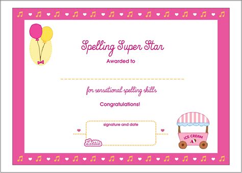 Spelling Super Star Printable Award Certificate Lottie Dolls