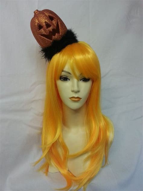 Orange Halloween Wig With Pumpkin Light Up Headband Halloween Wigs Wigs Custom Wigs