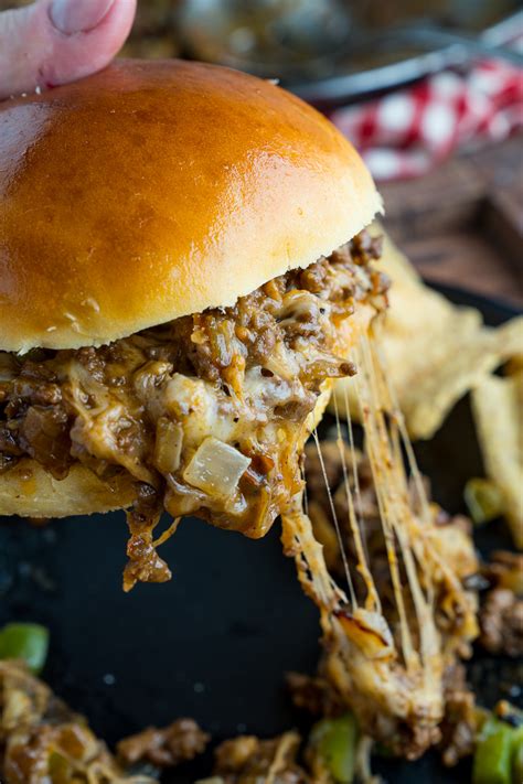 These philly cheesesteak sloppy joes from delish.com have so much melty cheese it's almost nsfw. Philly Cheesesteak Sloppy Joes - Closet Cooking