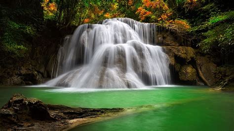 Waterfall In Autumn Forest Cascades River Rocks Pond Trees Hd