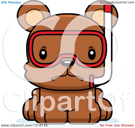 Animal Clipart Of A Cartoon Cute Mad Bear Cub Wearing