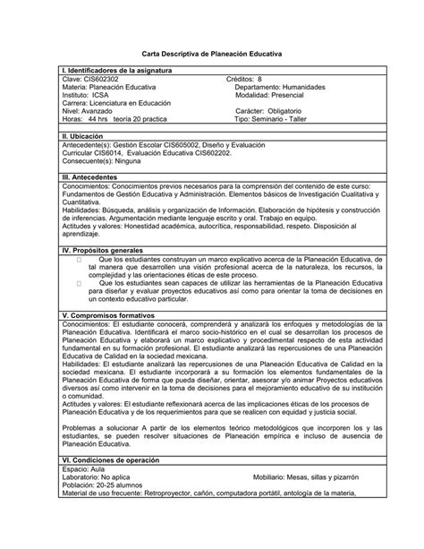 Carta Descriptiva Formato Modelo Descriptivas De Ciencias Sobre Images