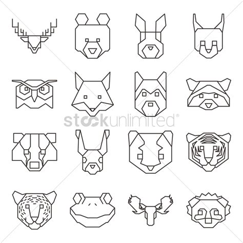 Collection Of Geometrical Animal Heads Vector Image 1977403