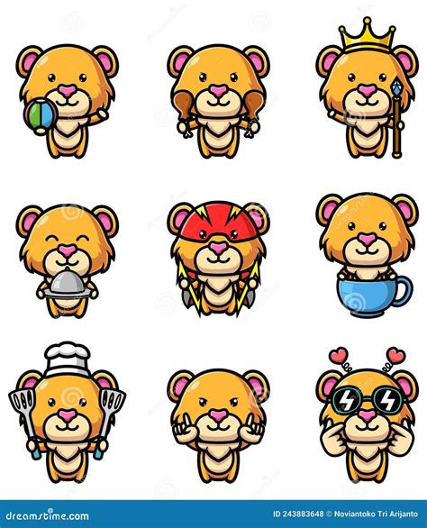 The Collection Of The Lion With The Many Different Poses Mascot Bundle