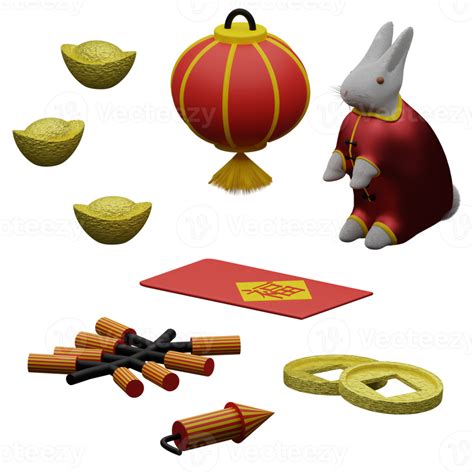 3d Rendered Set Chinese New Year 2023 Perfect For Design Project