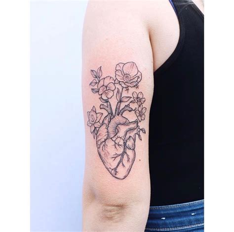 Pin By Gemma Louise On Ink Heart Flower Tattoo Anatomical Heart