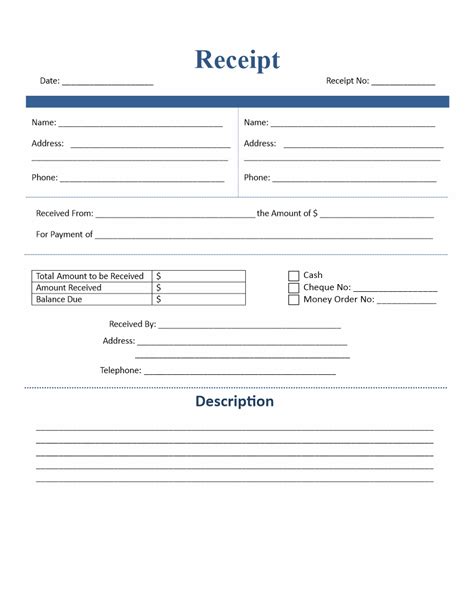 10 Best Printable Blank Receipt Form Template