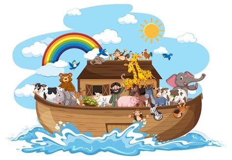 Premium Vector Noahs Ark With Animals On Water Wave Isolated On