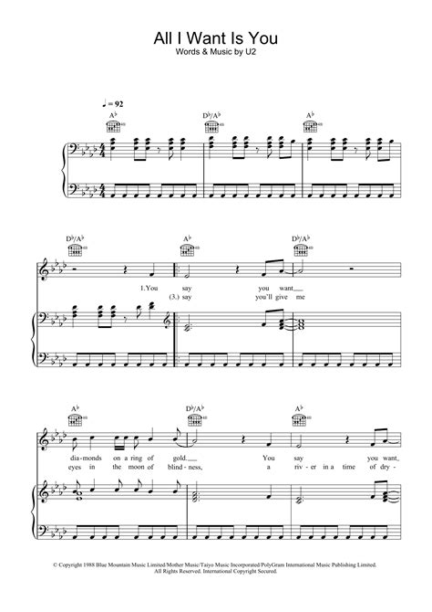 All I Want Is You Sheet Music U2 Piano Vocal And Guitar Chords