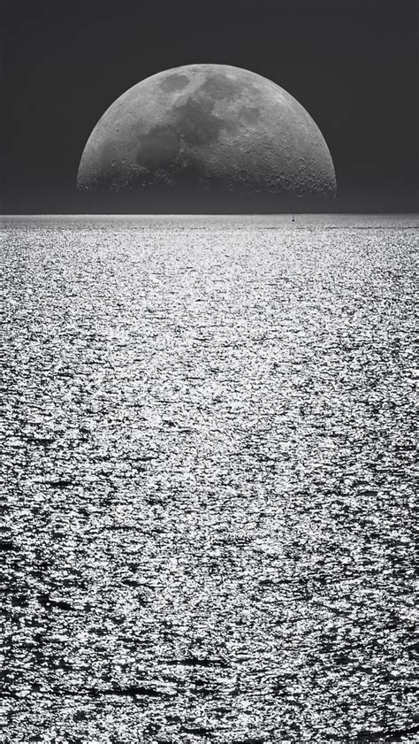 Black And White Moon Ocean During Night Time Iphone Wallpapers Free