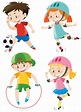 Four kids doing different sports 369087 Vector Art at Vecteezy