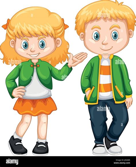 Cute Girl And Boy Standing Illustration Stock Vector Image And Art Alamy