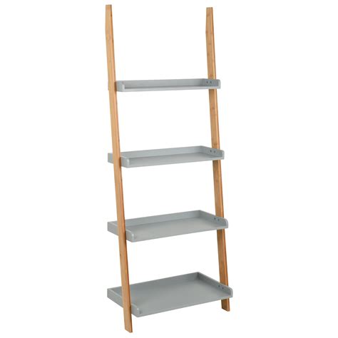 Hartleys Grey And Bamboo 4 Tier Modern Ladder Wall Shelf à Canac Joliette