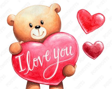 A Teddy Bear Holding A Heart With The Word I Love You Written On It And Hearts Flying Around