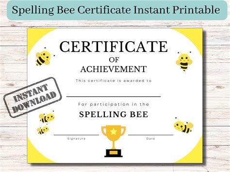Spelling Bee Certificate Printable Spelling Bee Spelling Award