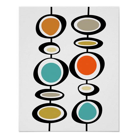 Abstract Circles Mid Century Modern Colorful Retro Poster Size Small
