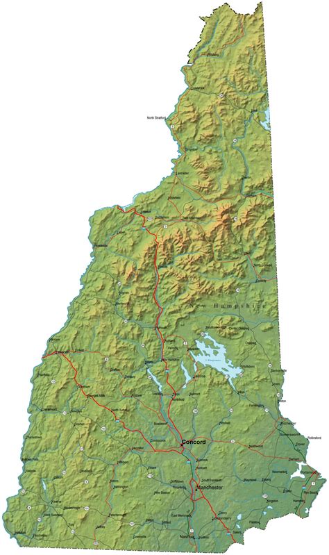 Detailed New Hampshire Map Nh Terrain Map