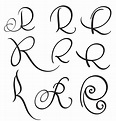 set of art calligraphy letter R with flourish of vintage decorative ...