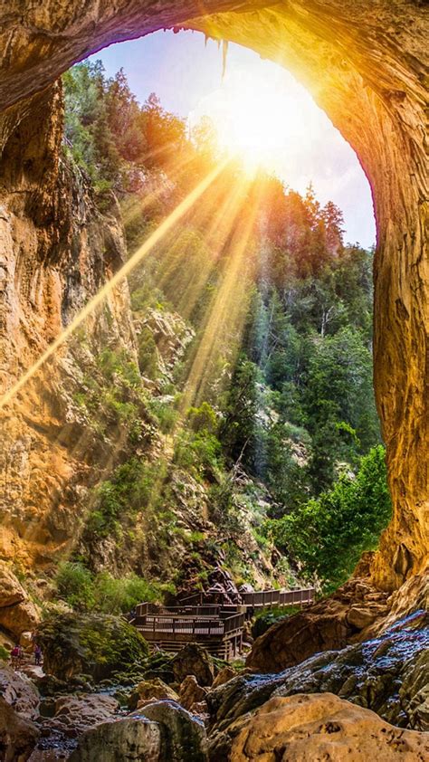 Mountain Cliff Cave Sunshine Scenery Iphone 6 Wallpaper Download