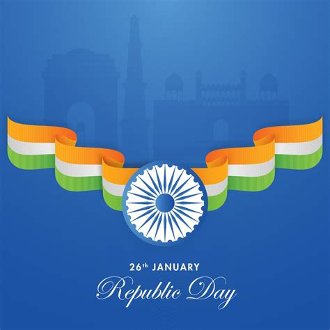 26th January Republic Day Poster Design With Ashoka Wheel And Wavy