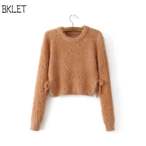 2018 new autumn women wool cropped jumpers fluffy mohair hollow out a