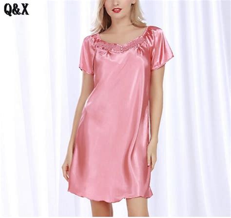 Yt13 Sleepshirts Women Nightgown Faux Silk Sleepwear Women Sleeping