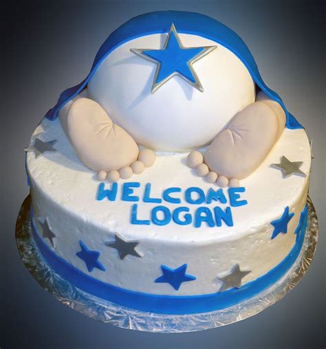 Traditionally, blue has been the color associated with baby boys. Boy Baby Shower Cake - Sweet Somethings Desserts