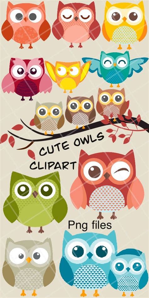 Owls Sitting On Top Of A Tree Branch With The Words Cute Owls Clipart