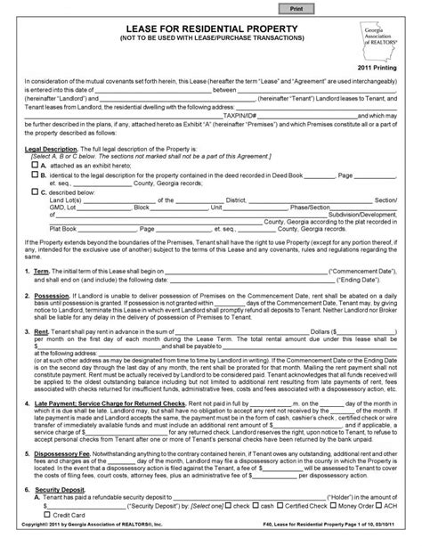 Free Georgia Month To Month Lease Agreement Template Pdf Word Doc