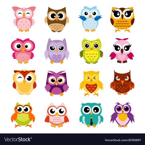Colorful Cartoon Funny Owls Royalty Free Vector Image
