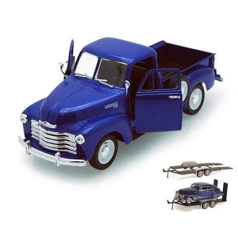 Diecast Car And Trailer Package 1953 Chevy 3100 Pickup Truck Blue