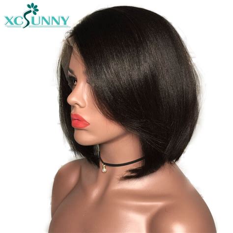 Buy Yaki Straight Short Bob Glueless Full Lace Human Hair Wigs Perplucked With